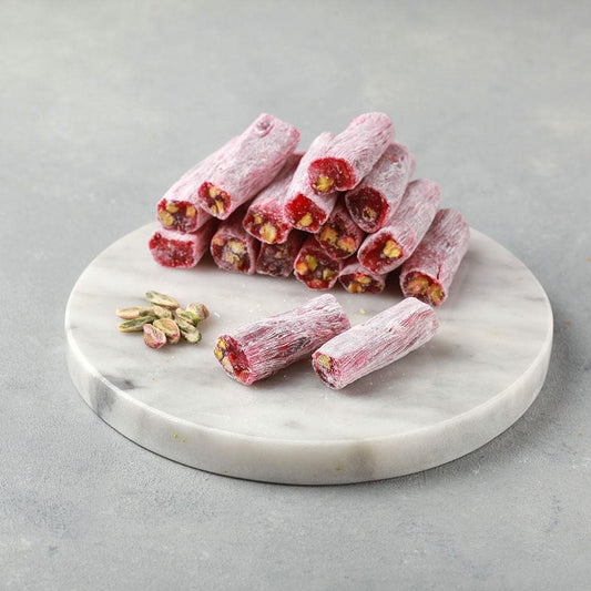 Pomegranate Pistachio Turkish Delight – Fitil Lokum Roll – Handmade Vegan Sweet – Natural Candy – Gourmet Turkish Treat