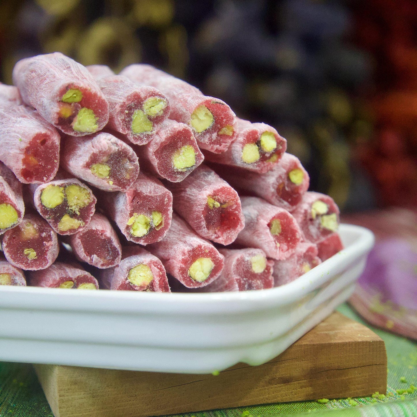 Pomegranate Pistachio Turkish Delight – Fitil Lokum Roll – Handmade Vegan Sweet – Natural Candy – Gourmet Turkish Treat